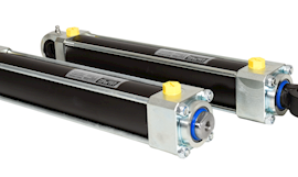 Hydraulcylinder KC med dragstänger, hål eller ledlager i kolvstången.